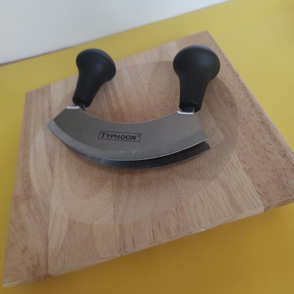 Typhoon Two Handle Double Stainless Steel Blade Herb Cutter wood cutting board - Picture 1 of 7